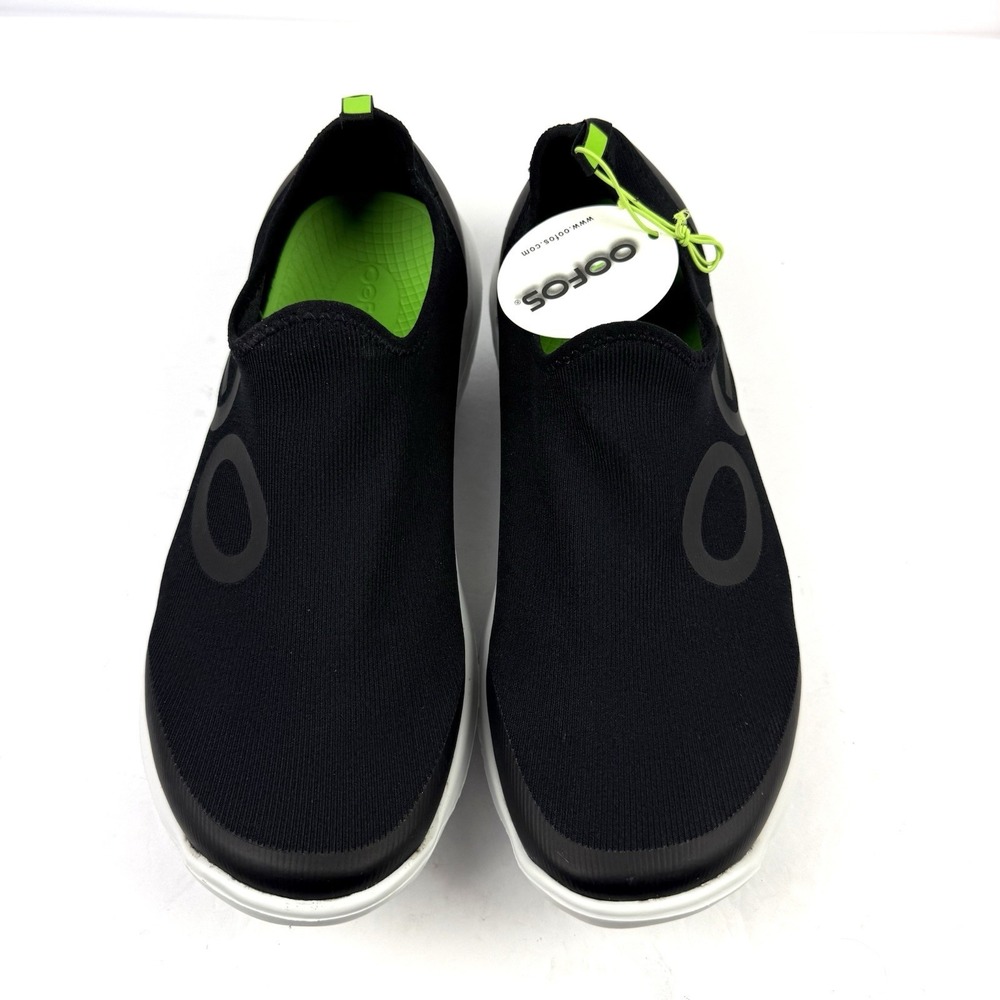 OOFOS OOmg Sport Shoes 11.5 Mens Slip On Black White Canvas Sneakers Brand New
